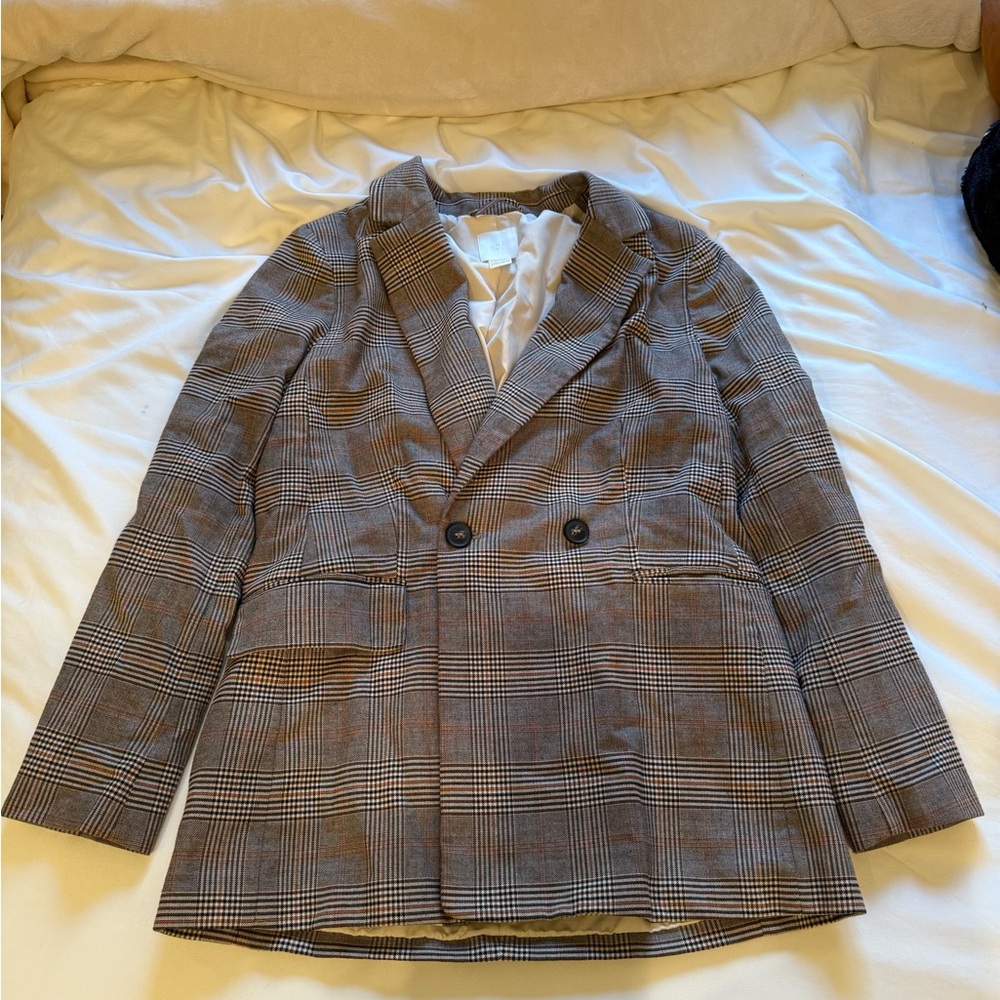 Plaid Double-Breasted Blazer